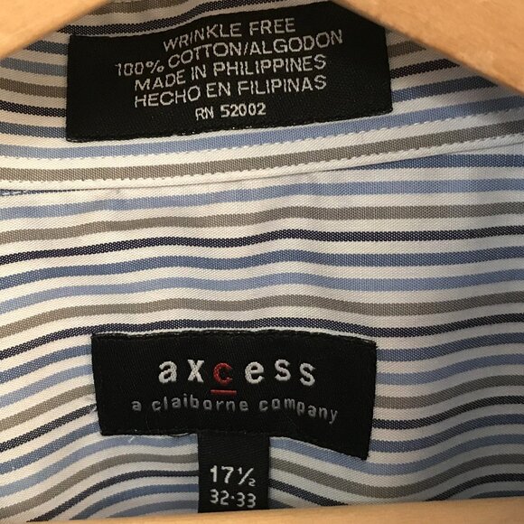Axcess Striped Men’s Shirt: Button-Down, White Blue Brown Pinstripe 17-1/2 32-33 - Picture 3 of 9
